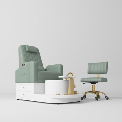 Noémie Luxury Electric Pedicure Chair Set with Massage Backrest & Matching Stool Olive