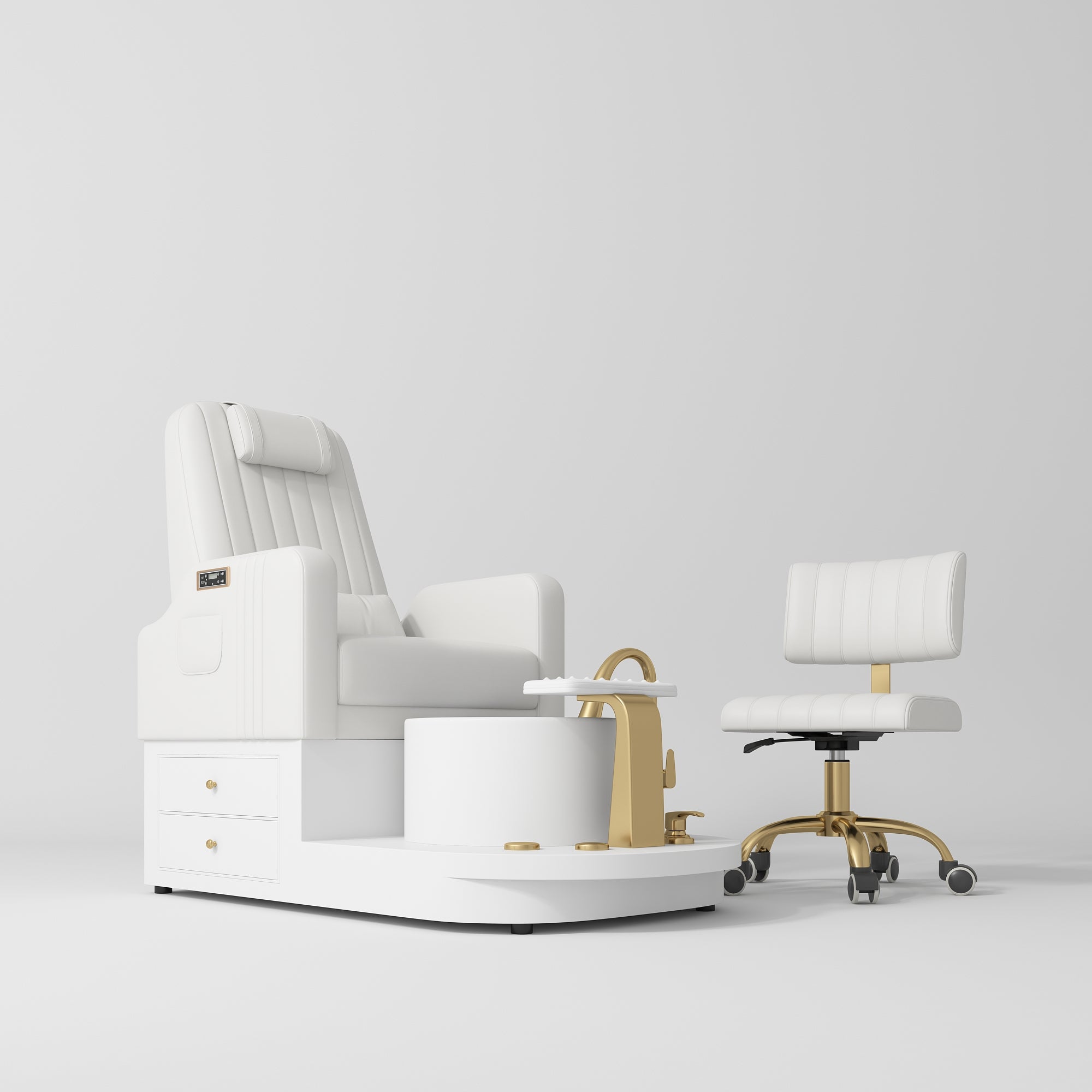 Noémie Luxury Electric Pedicure Chair Set with Massage Backrest & Matching Stool White