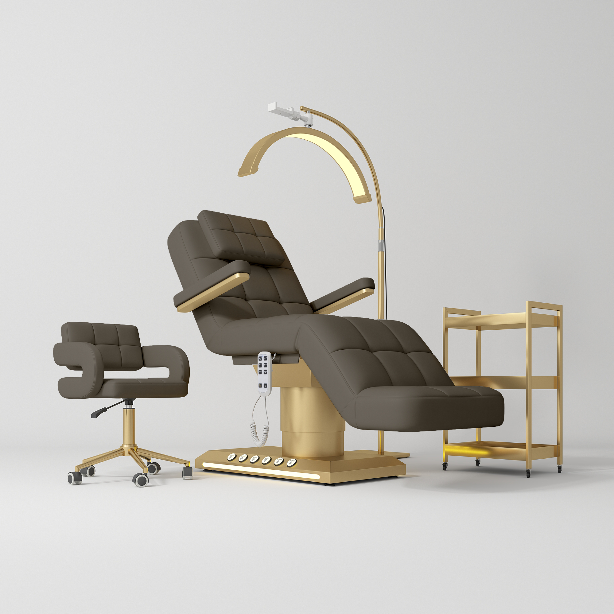 Saphir Version B Premium Complete Beauty Salon Set – Beauty Bed, Chair, Moonlight Lamp & Trolley Cocoa Mocha