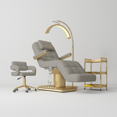 Saphir Version B Premium Complete Beauty Salon Set – Beauty Bed, Chair, Moonlight Lamp & Trolley Pearl Greige