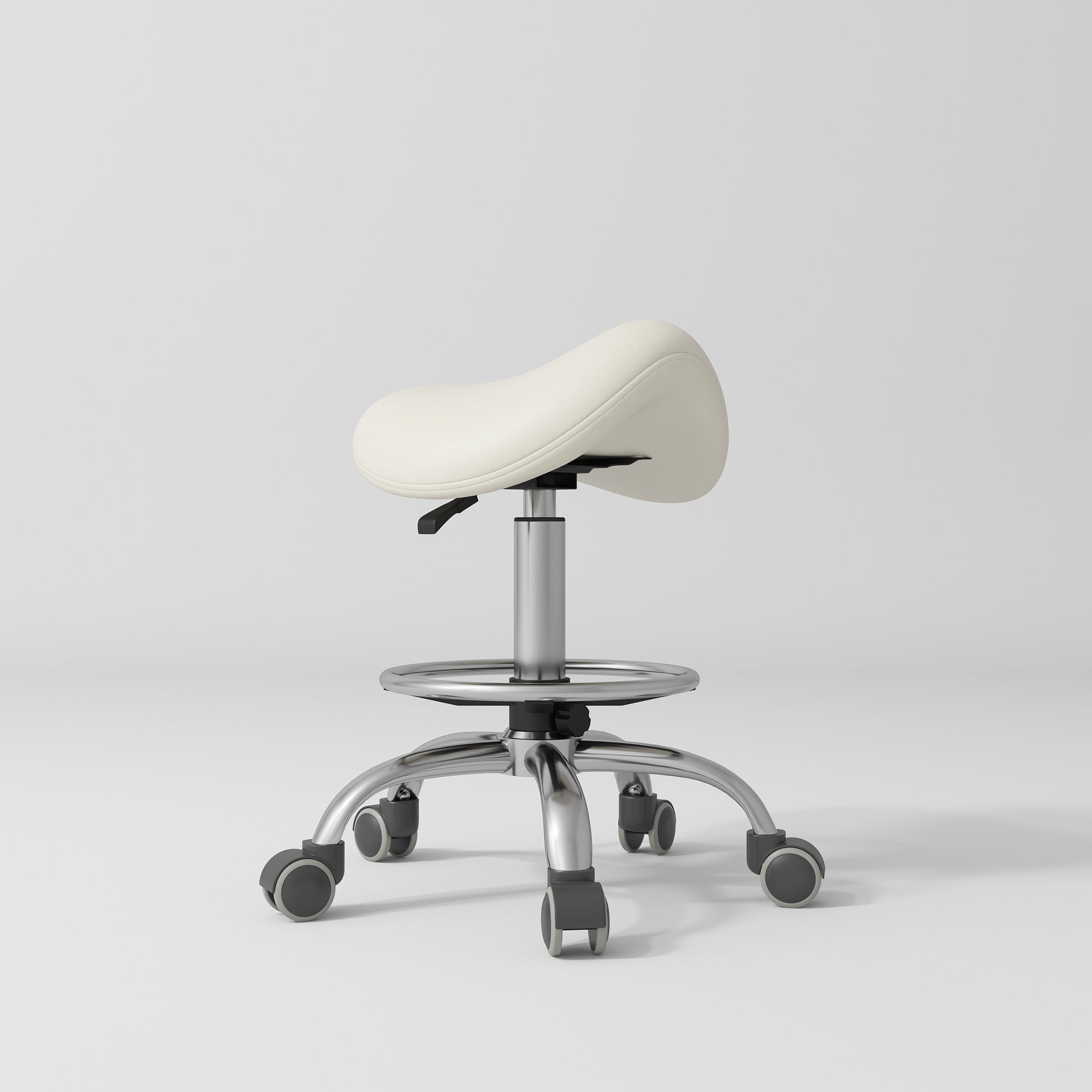 Selle Ergonomic Saddle Beauty Stool – 360° Rotation Creamy Silver Base